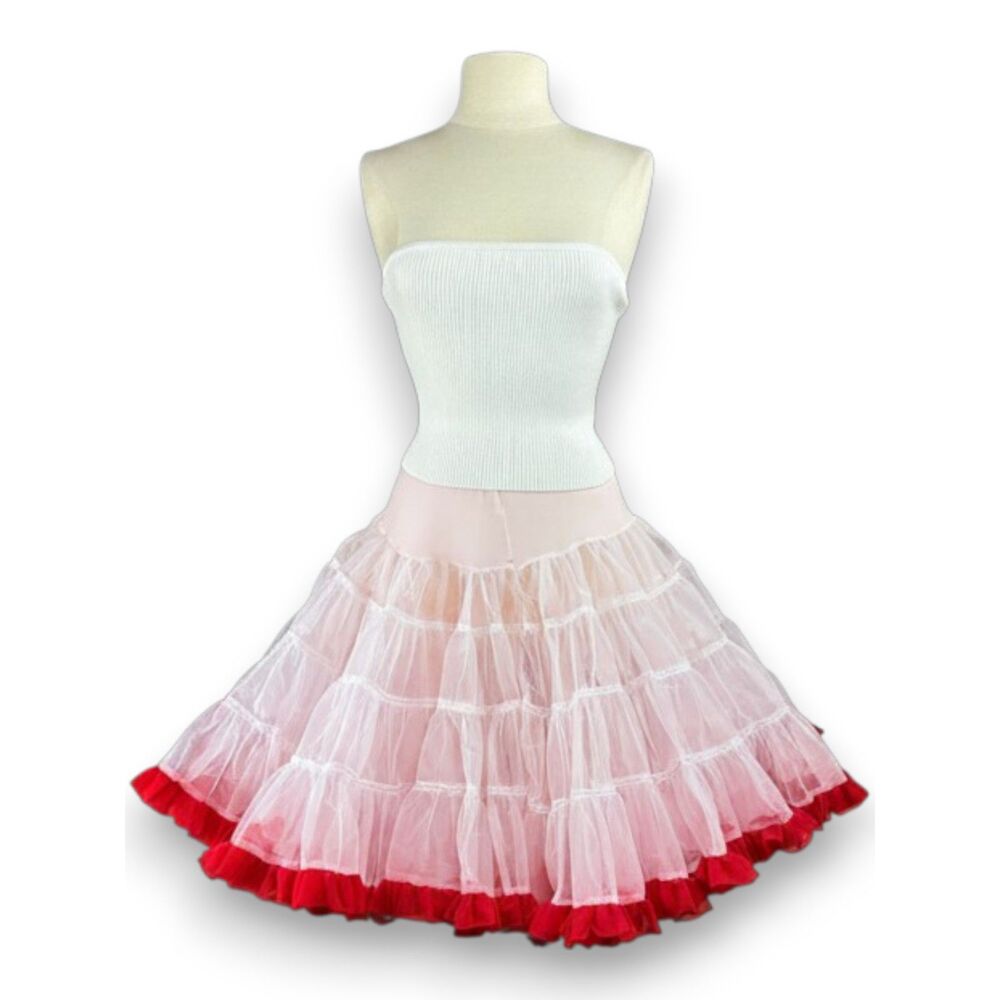 Vintage Sam's White & Red Net Tulle Crinoline Square Dance Costume M